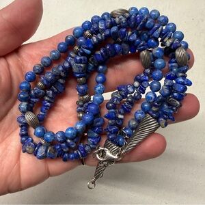 CAROLYN POLLACK Sterling 925 Triple Strand LAPIS LAZULI Necklace